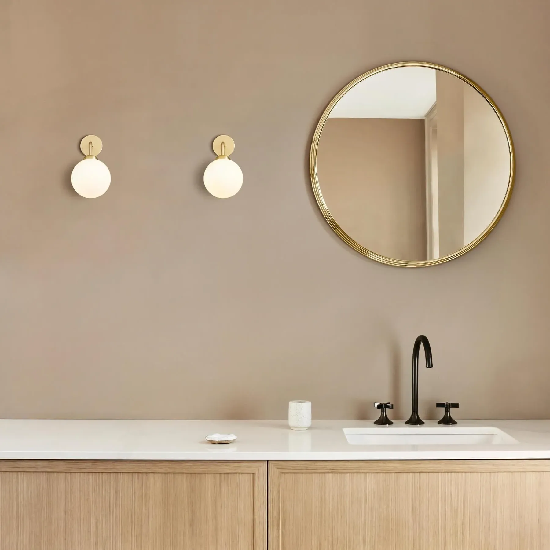 Apiales Hard Wired Wall Light - Brushed Brass, Glass