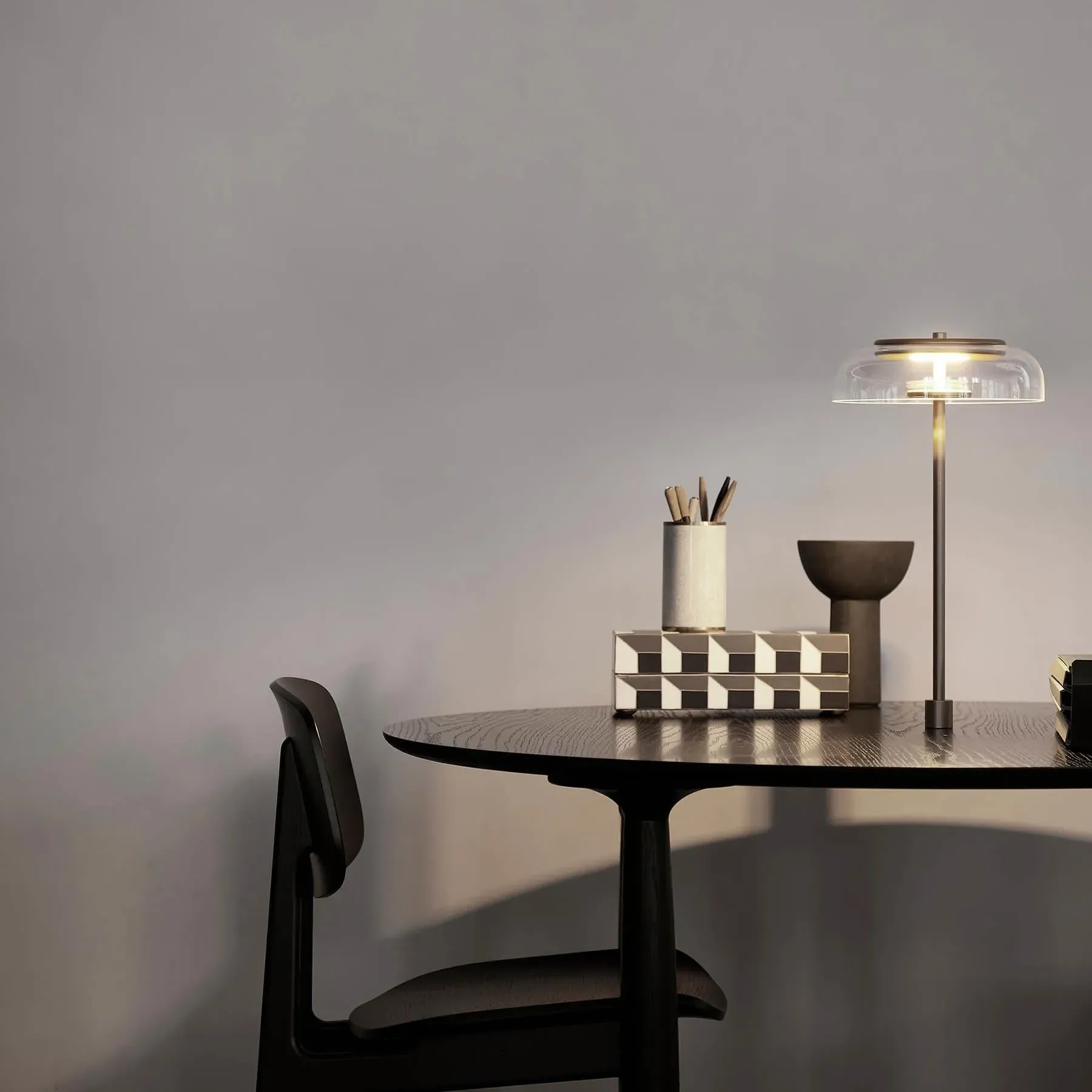 Large In-Set Table Lamp - Black, Glass