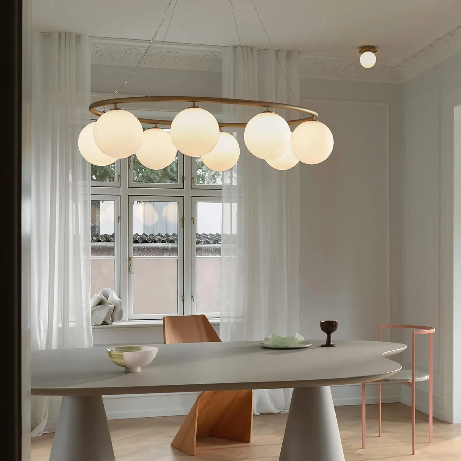 Miira 8 Oval Chandelier - Brass, Opal Glass