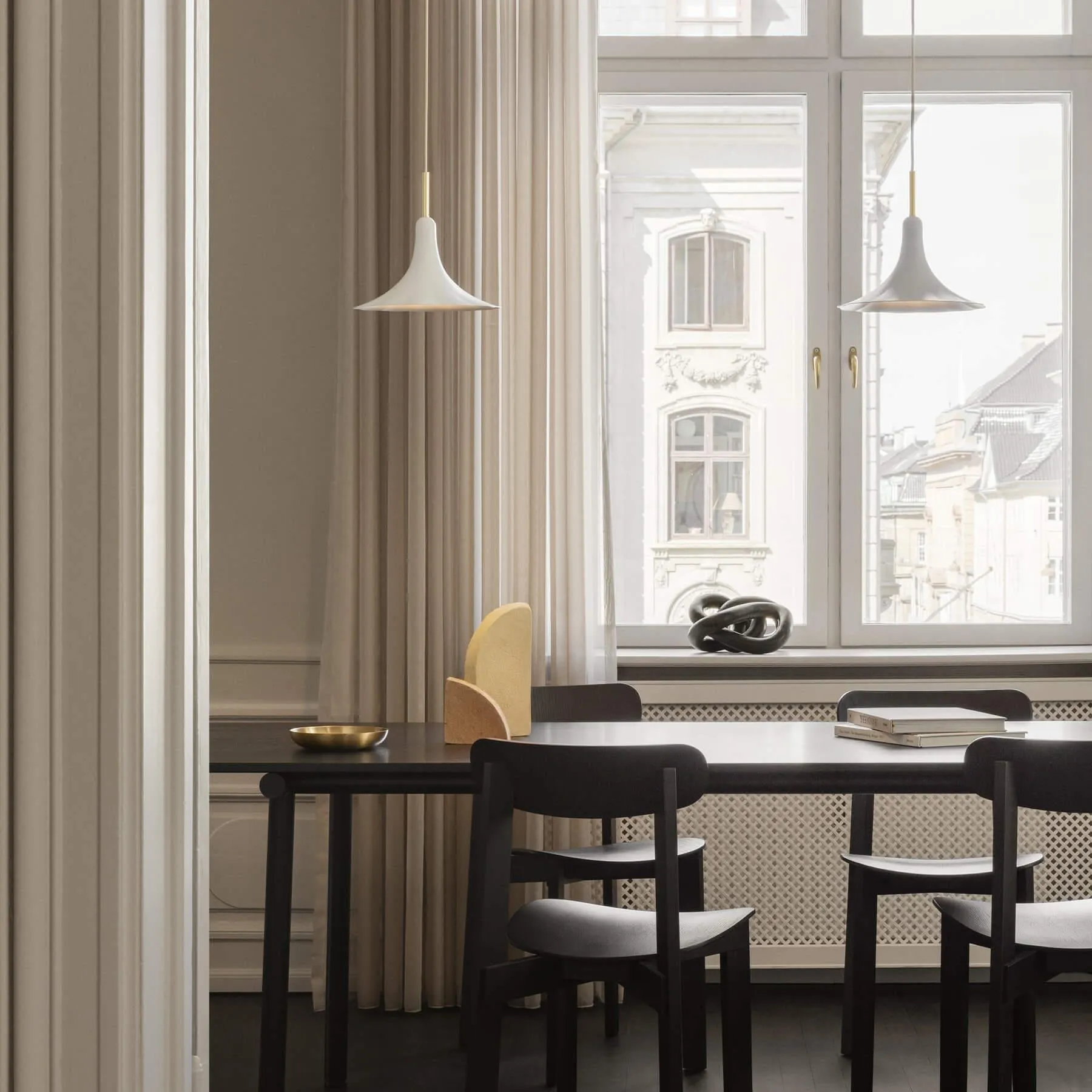 Small Pendant Light with Floral Shade - Brass