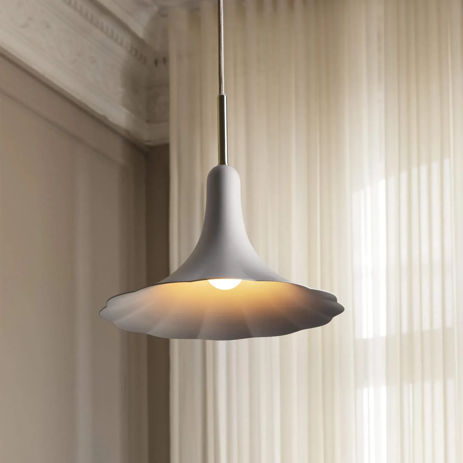 Small Pendant Light with Floral Shade - Brass