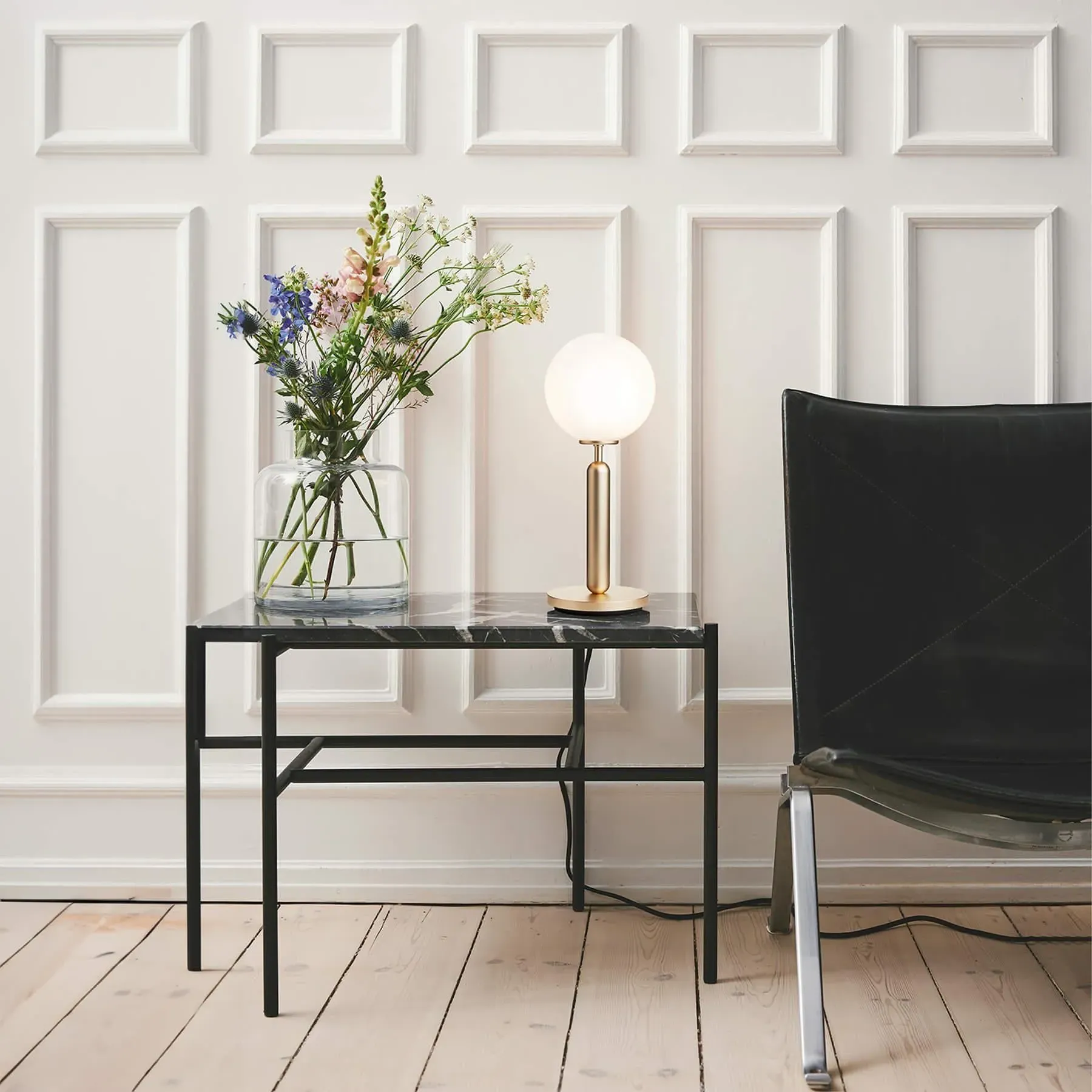 Table Lamp with Glass Globe - Grey, Metal