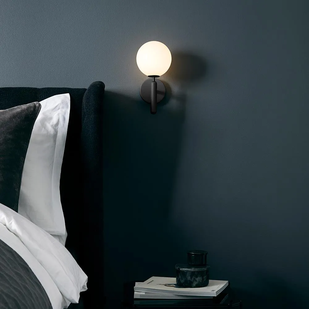 Wall Light with Glass Globe - Brass, Opal Glass