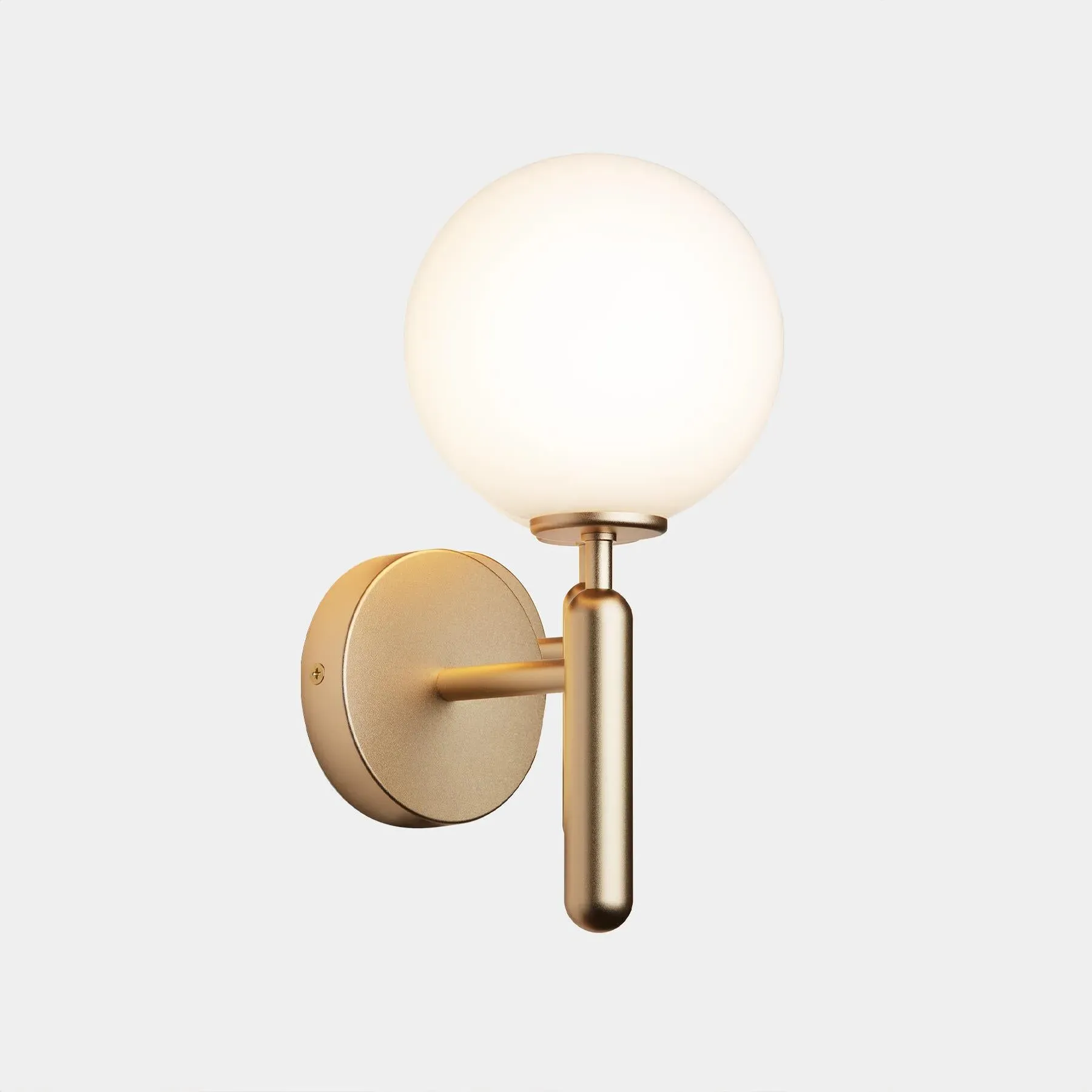 Wall Light with Glass Globe - Brass, Opal Glass