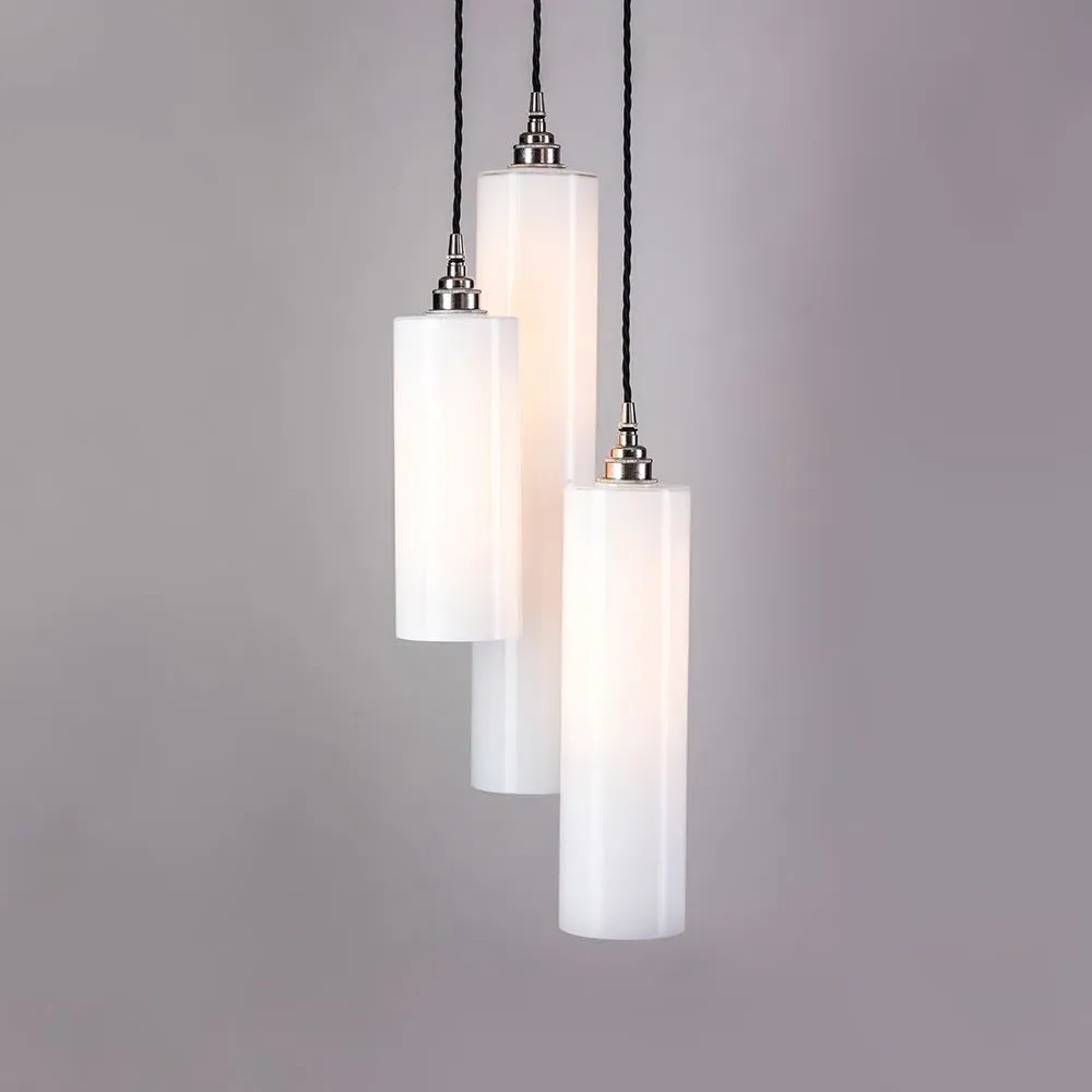 3-Light Pendant Cluster - Black, Opal Glass