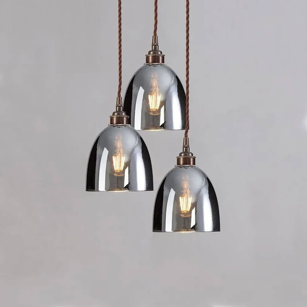 3-Light Pendant Cluster - Smoked, Blown Glass