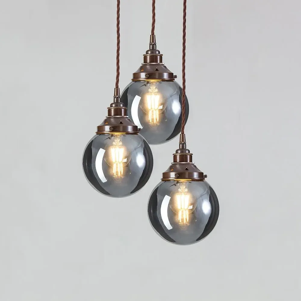 3-Light Pendant Cluster - Smoked, Blown Glass