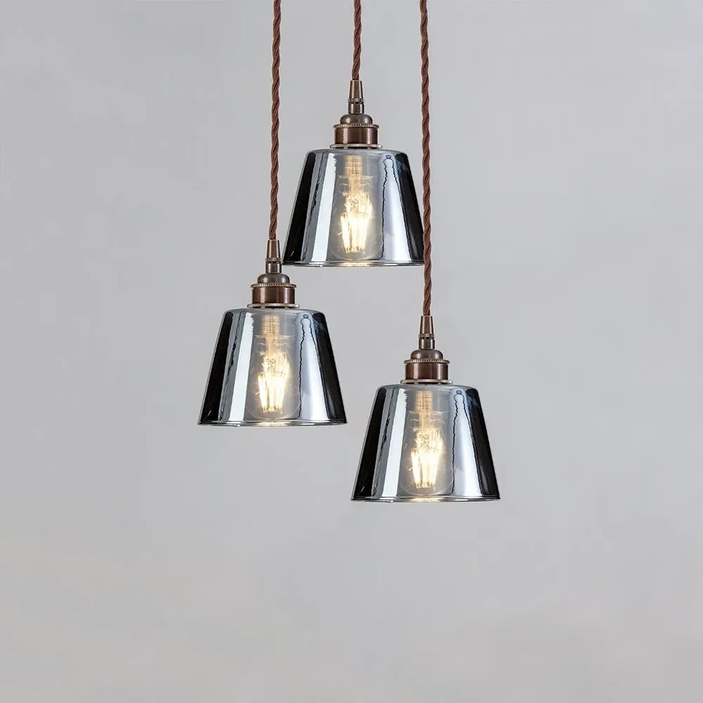 3-Light Pendant Cluster - Smoked, Blown Glass