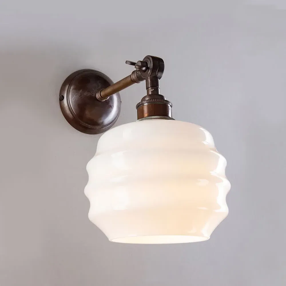 Adjustable Wall Light with Opal Shade - Nickel