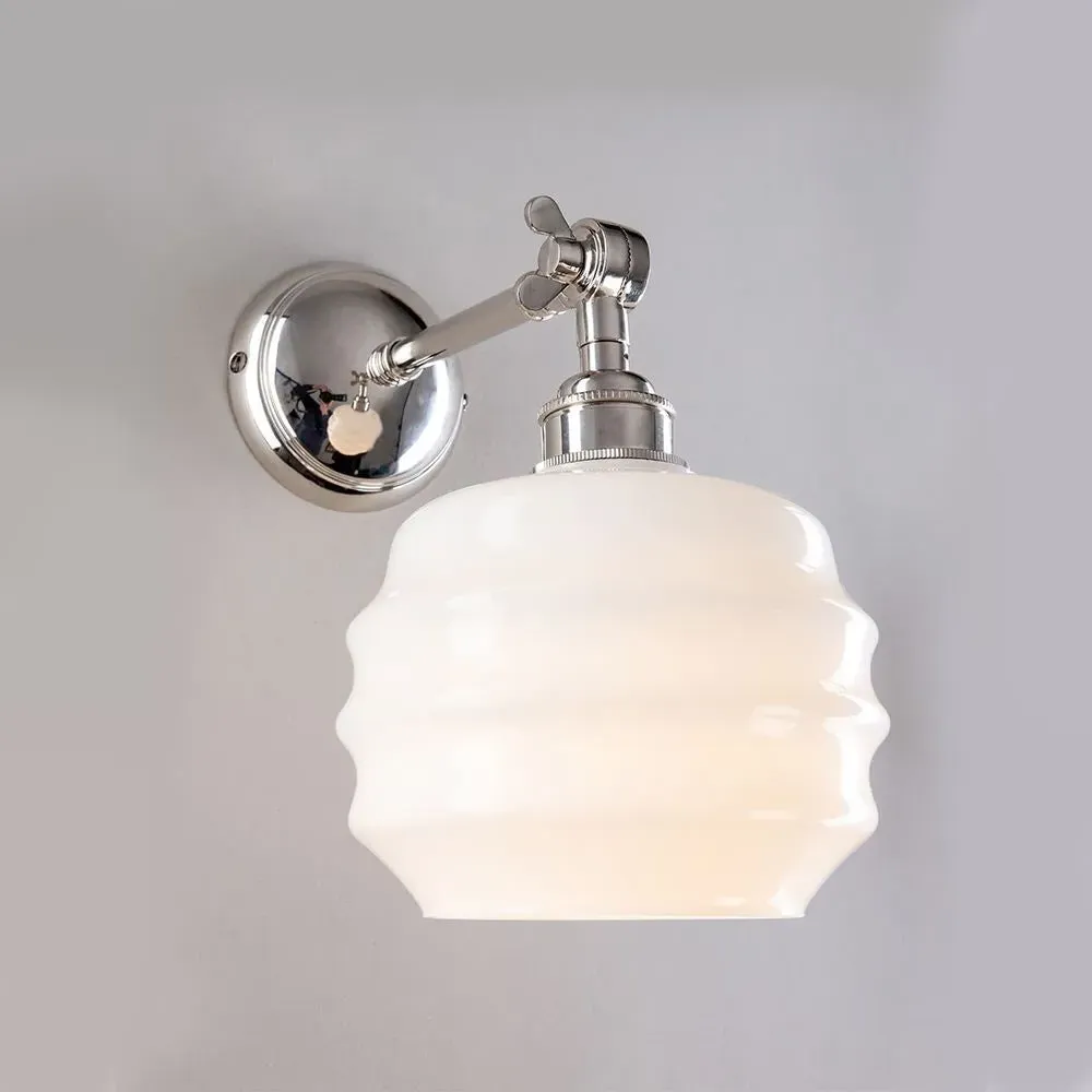 Adjustable Wall Light with Opal Shade - Nickel