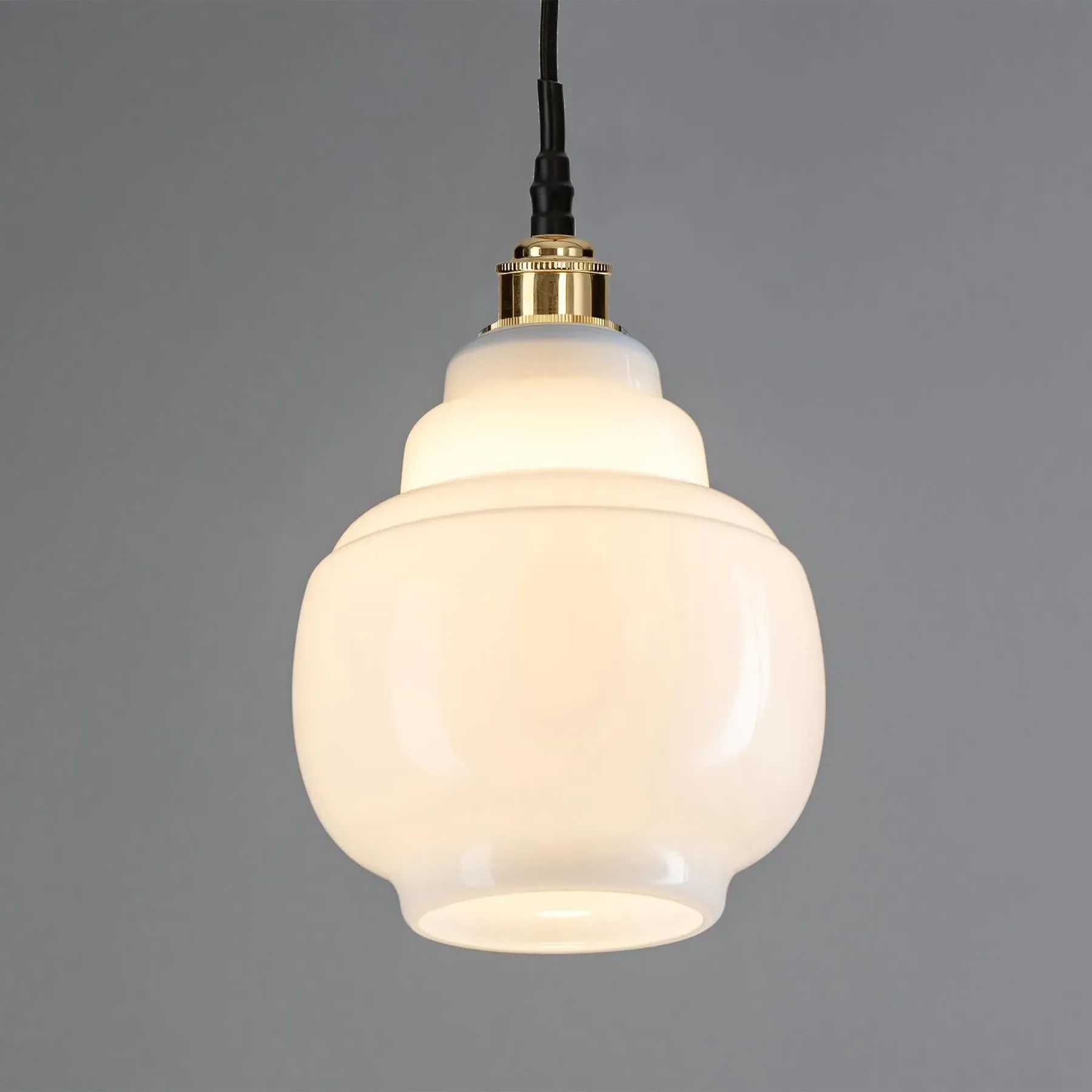 Barrel Pendant Light - Black, Opal Glass