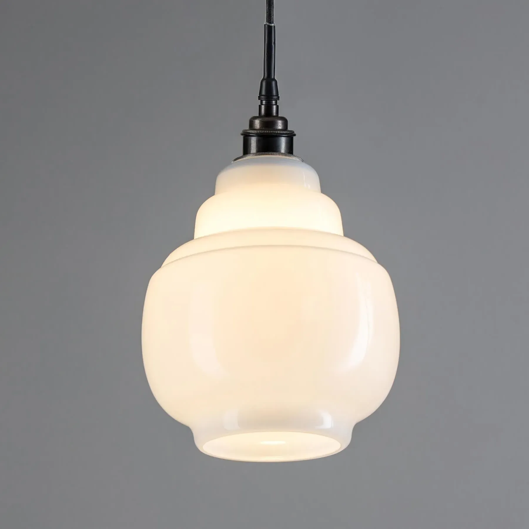 Barrel Pendant Light - Black, Opal Glass image