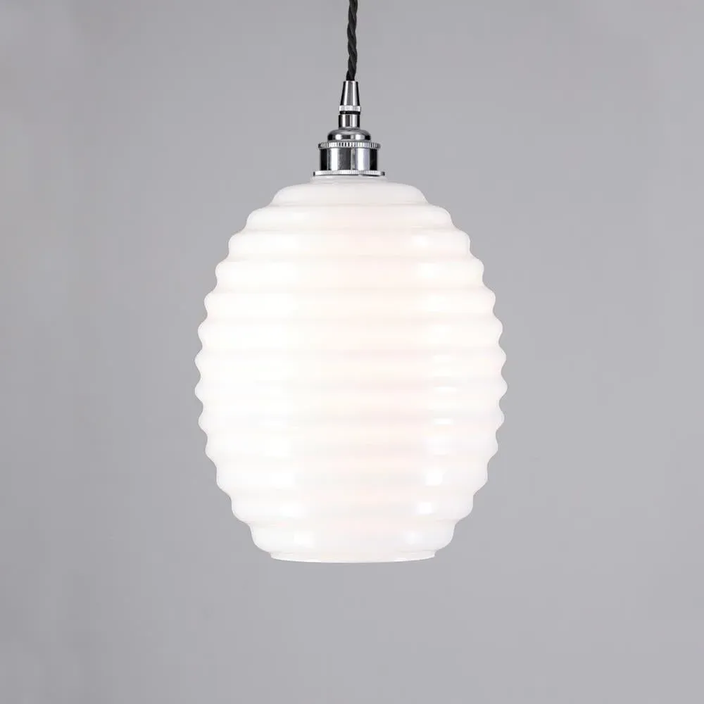 Beehive Pendant Light 2m Cord - Brass, Opal Glass