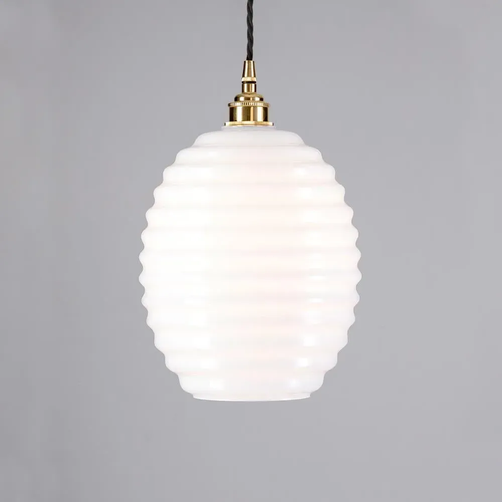 Beehive Pendant Light 3m Cord - Brass, Opal Glass