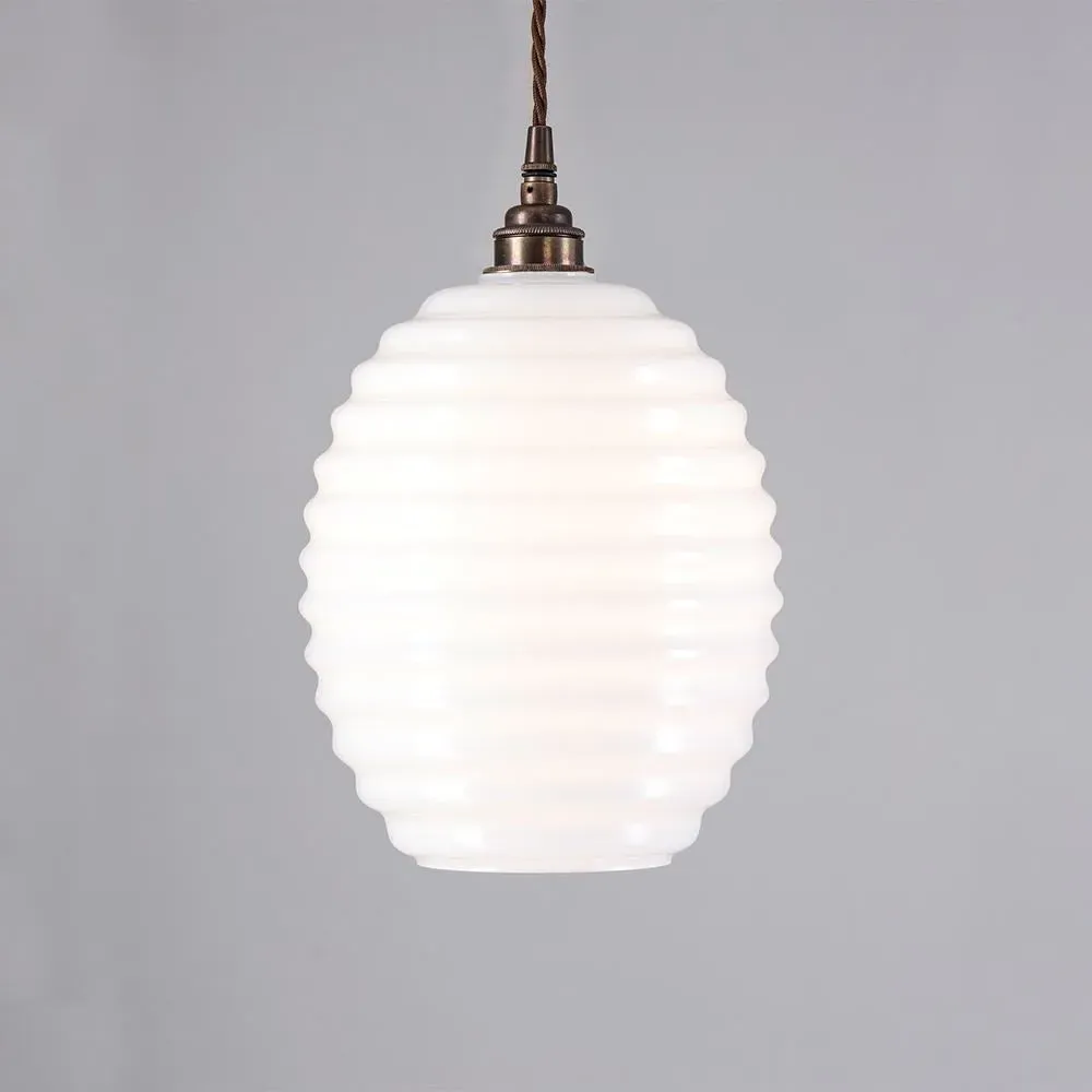 Beehive Pendant Light 3m Cord - Brass, Opal Glass