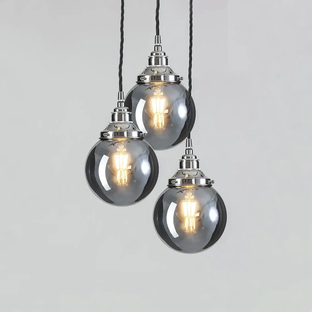 Bell Shade Pendant Cluster - Smoked, Blown Glass