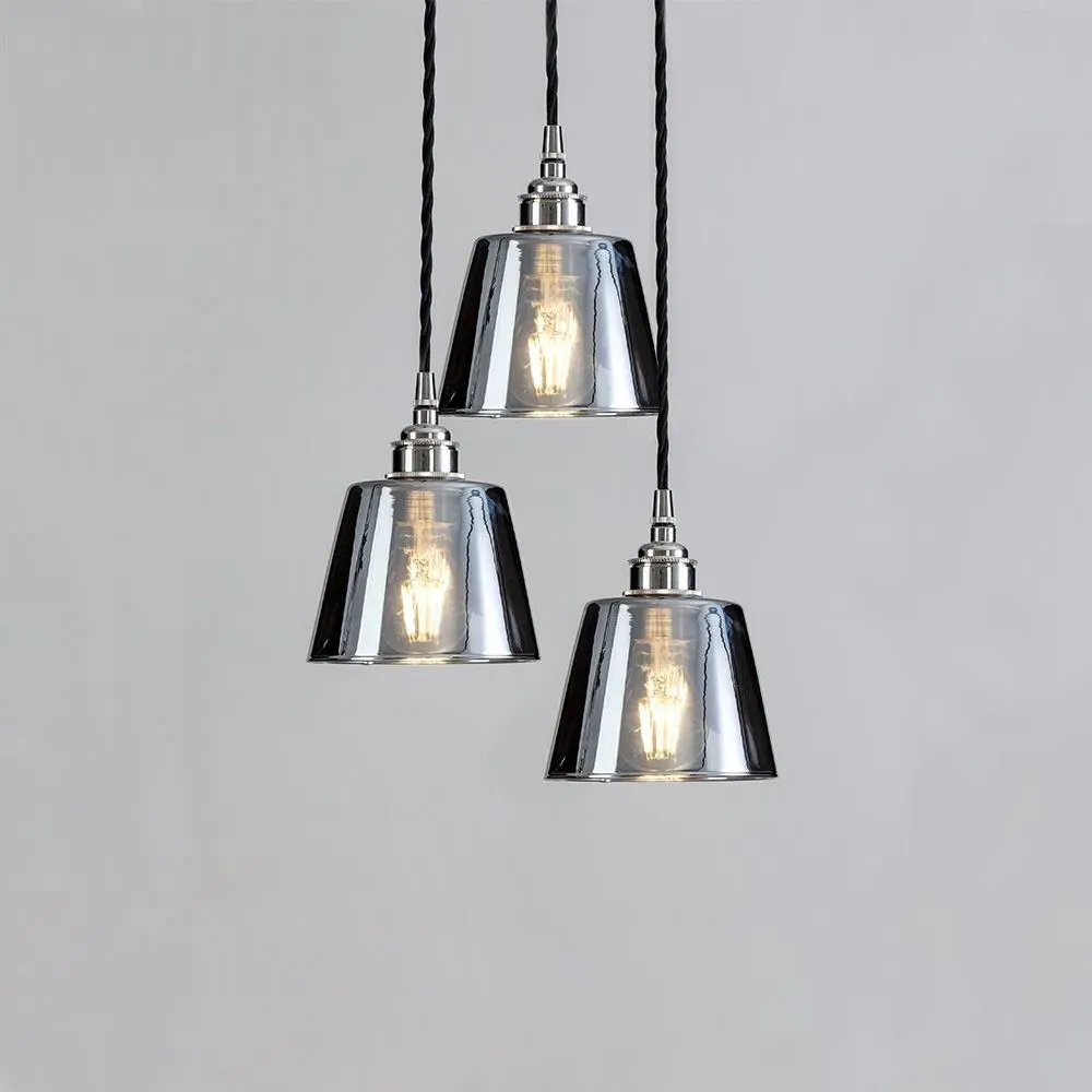 Bell Shade Pendant Cluster - Smoked, Blown Glass