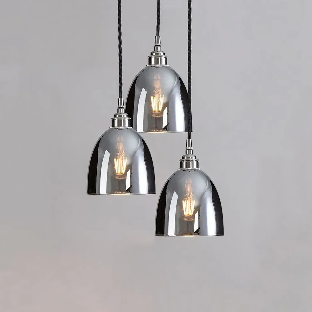 Bell Shade Pendant Cluster - Smoked, Blown Glass
