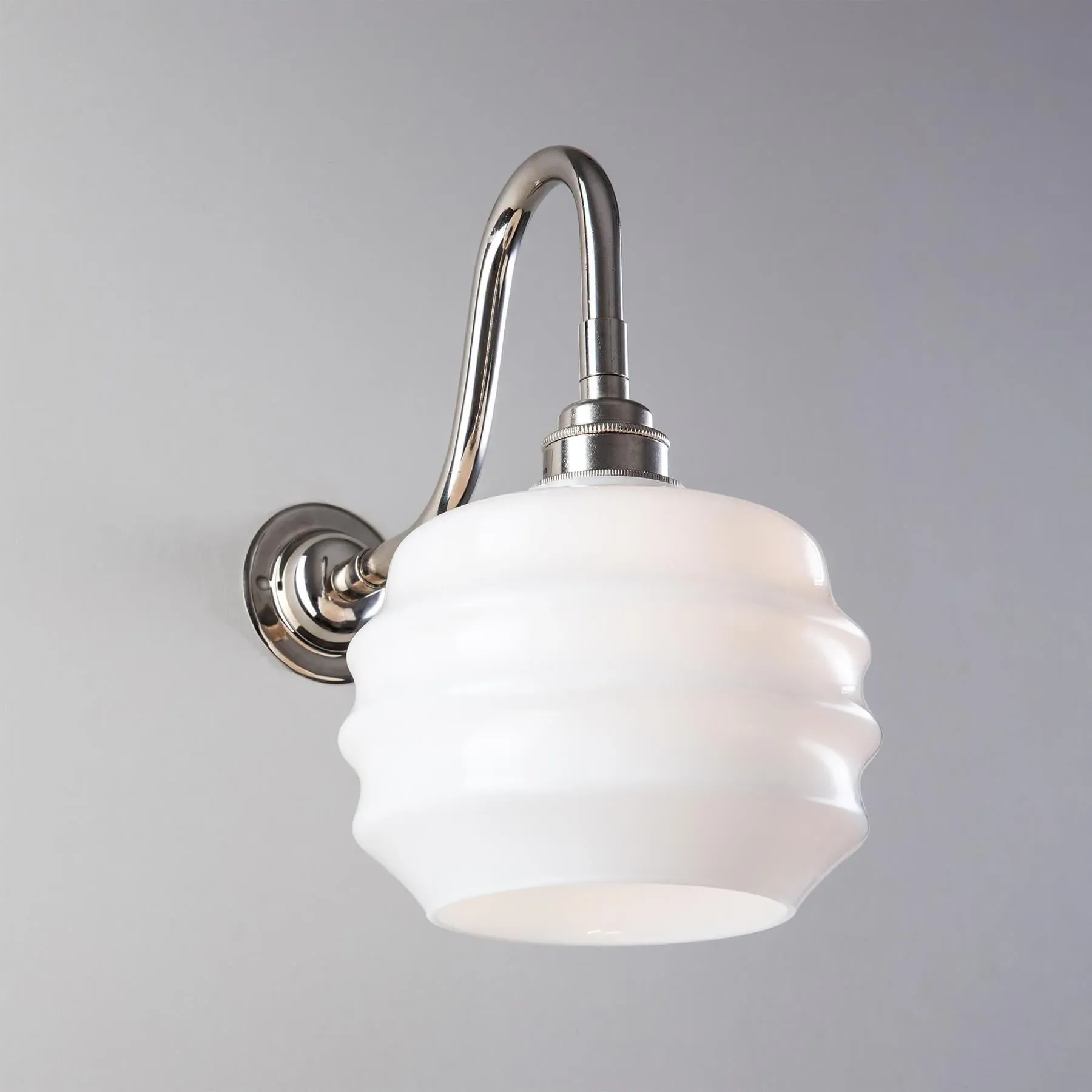 Deco Bathroom Wall Light - Polished Nickel, Opal Glass