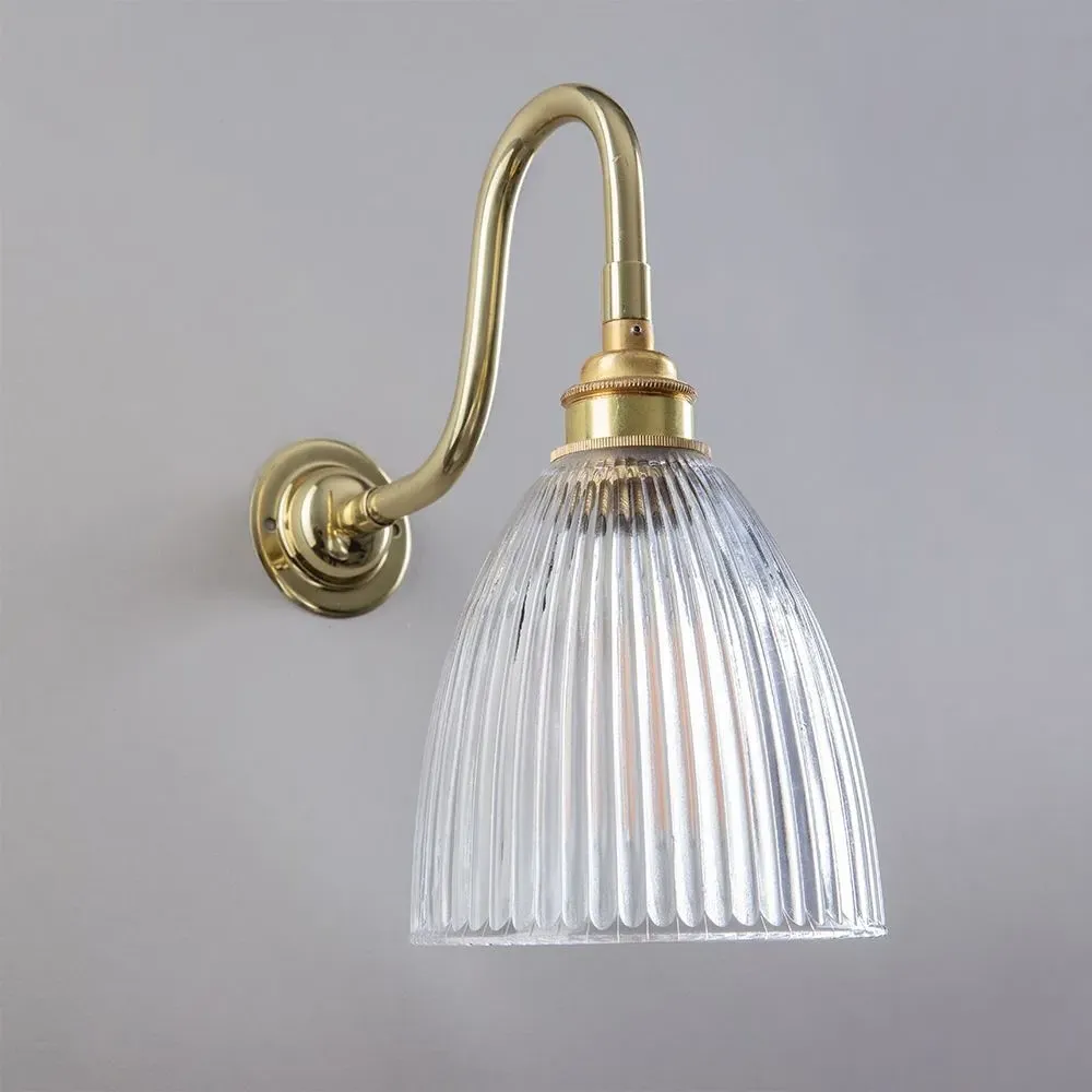 Elongated Wall Light with Swan Arm - Brass, Glass