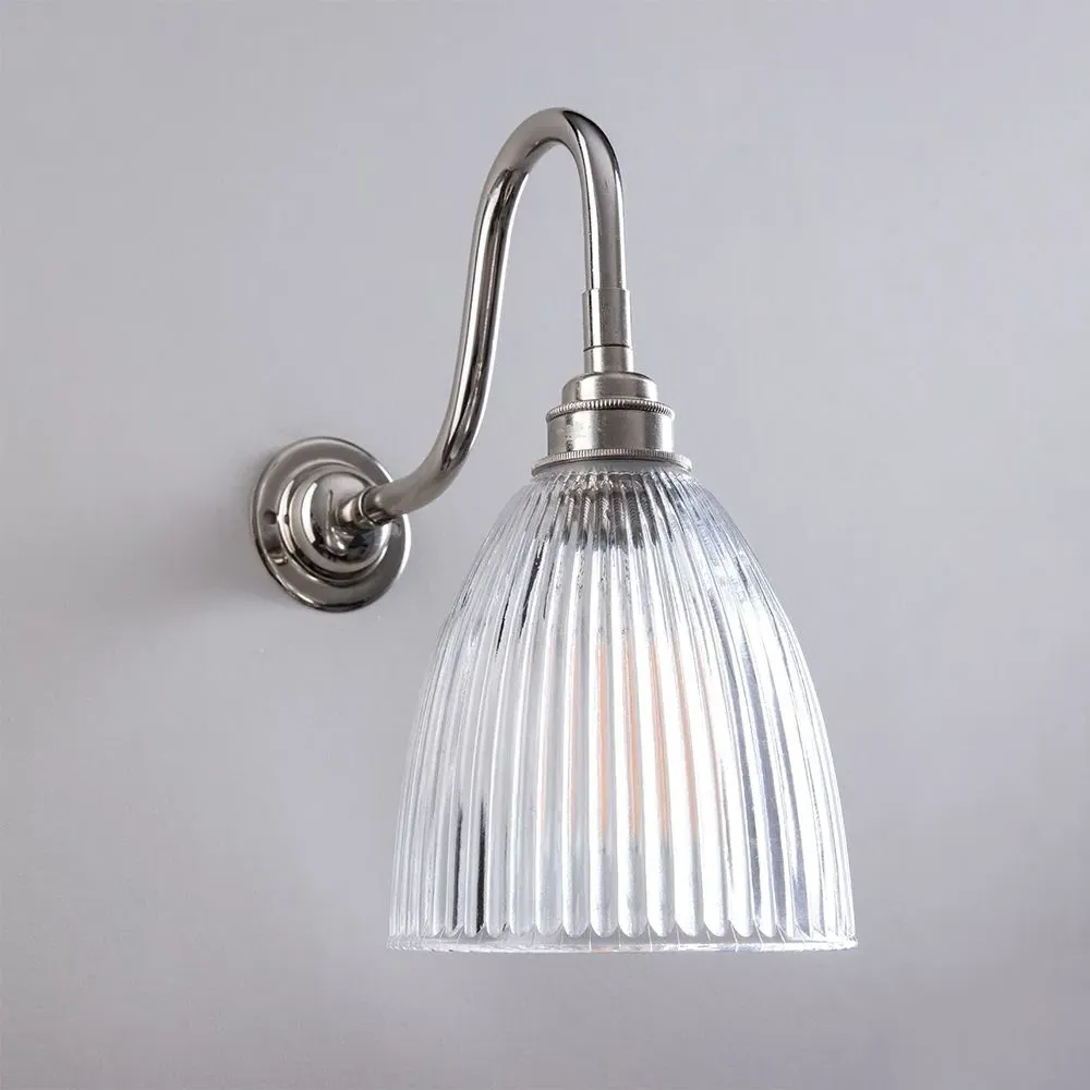 Elongated Wall Light with Swan Arm - Brass, Glass