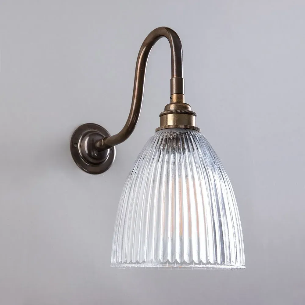 Elongated Wall Light with Swan Arm - Brass, Glass