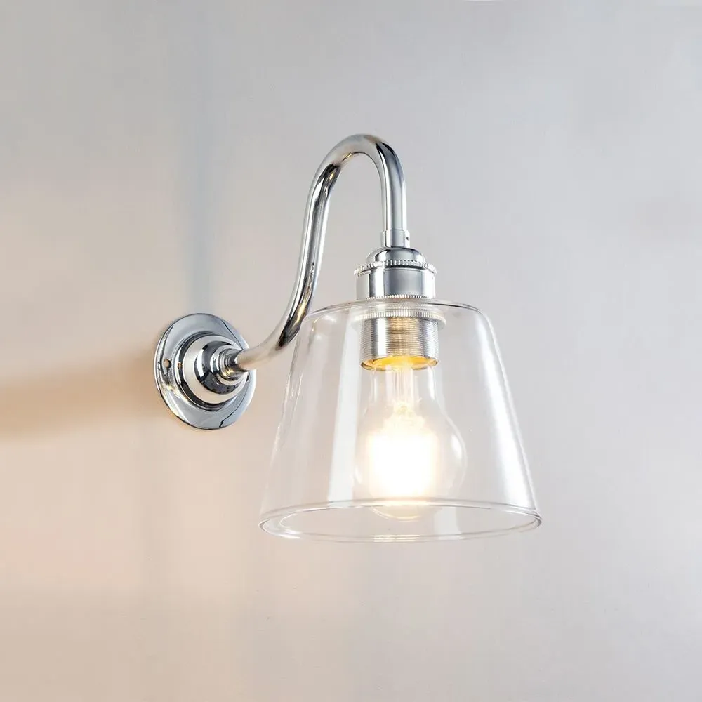 Glass Swan Arm Wall Light - Chrome