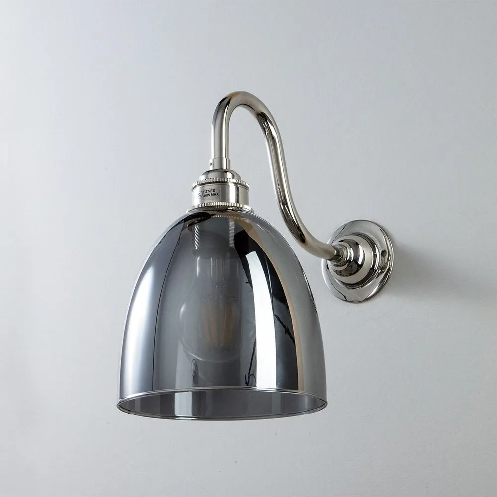 Glass Swan Arm Wall Light - Smoked