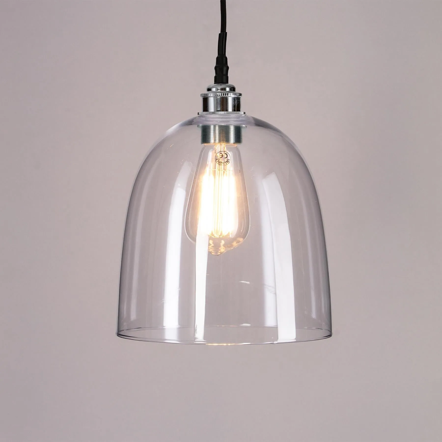 Large Bell Pendant Light - Brass, Blown Glass