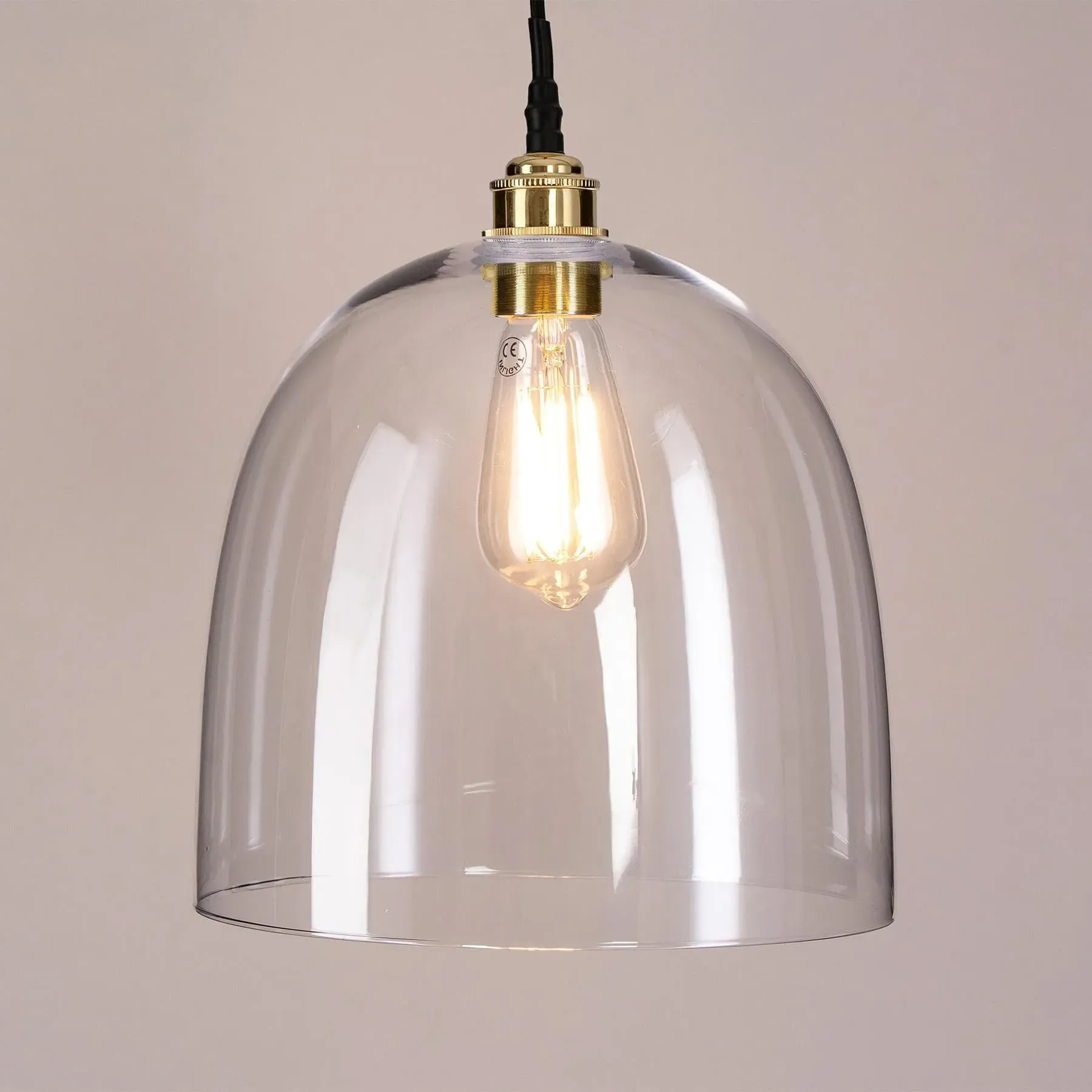 Large Bell Pendant Light - Brass, Blown Glass