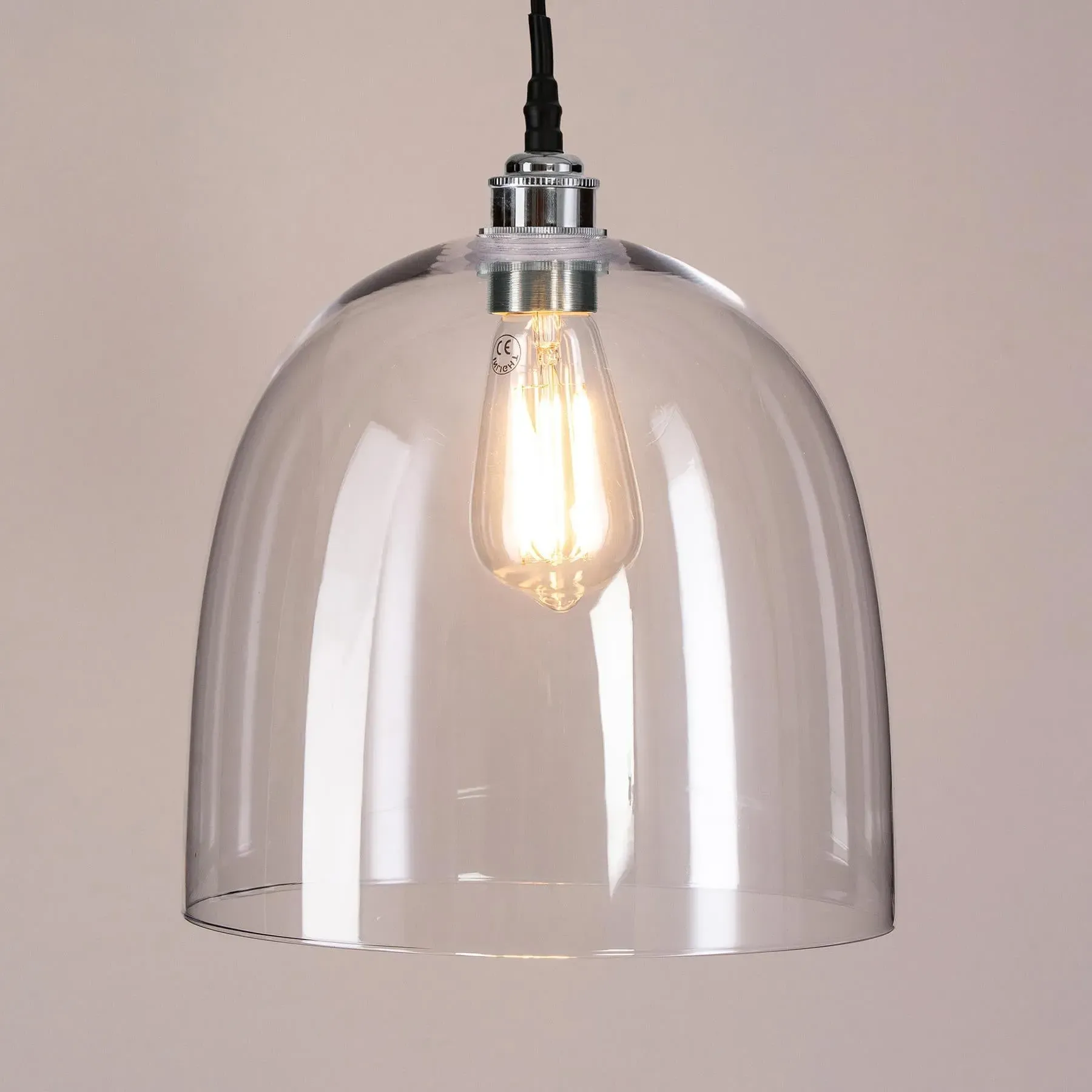 Large Bell Pendant Light - Chrome, Blown Glass