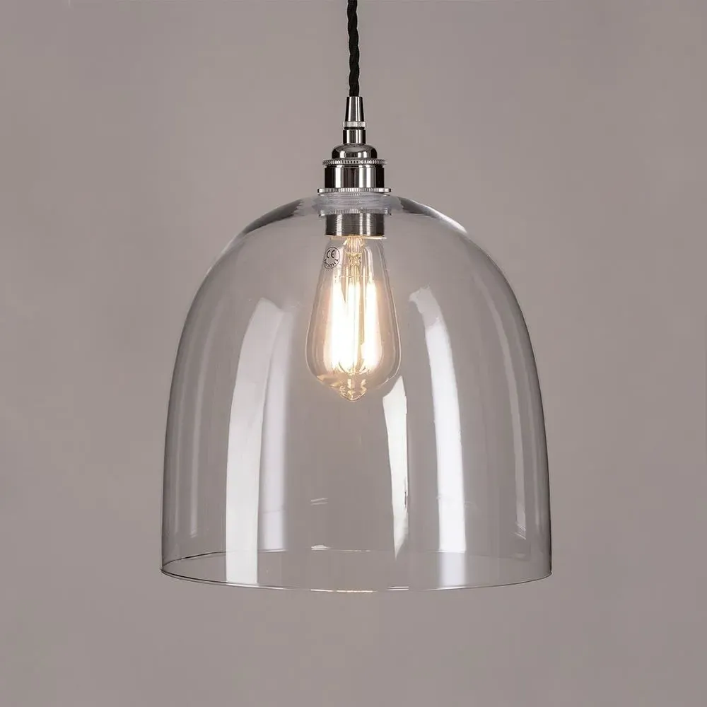 Large Bell Pendant Light - Nickel, Glass
