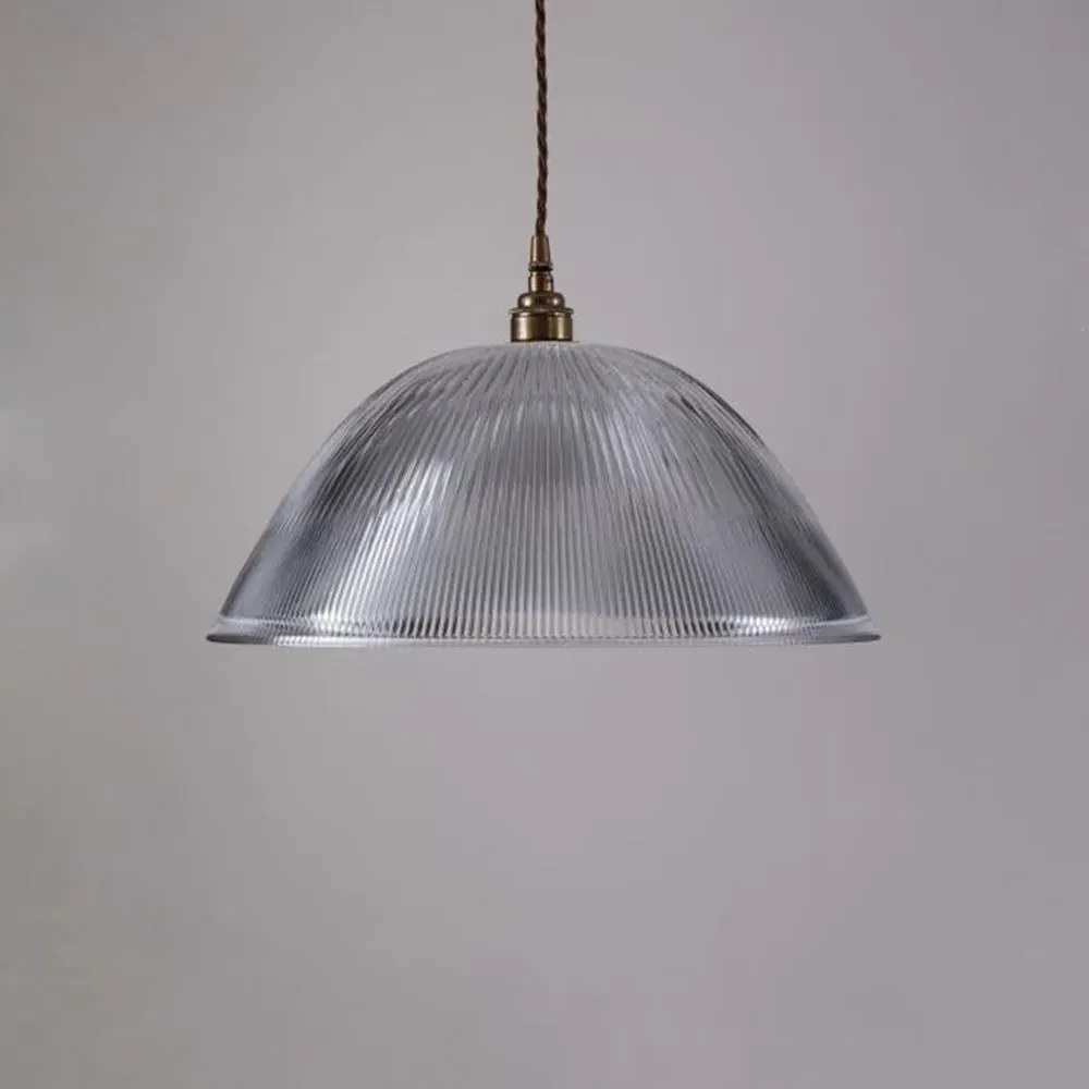 Large Dome Pendant Light - Antique Brass, Glass