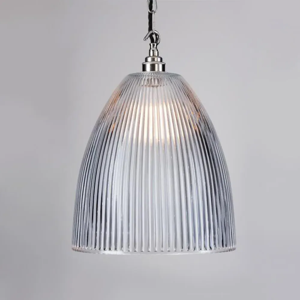 Large Elongated Pendant Light - Nickel, Glass