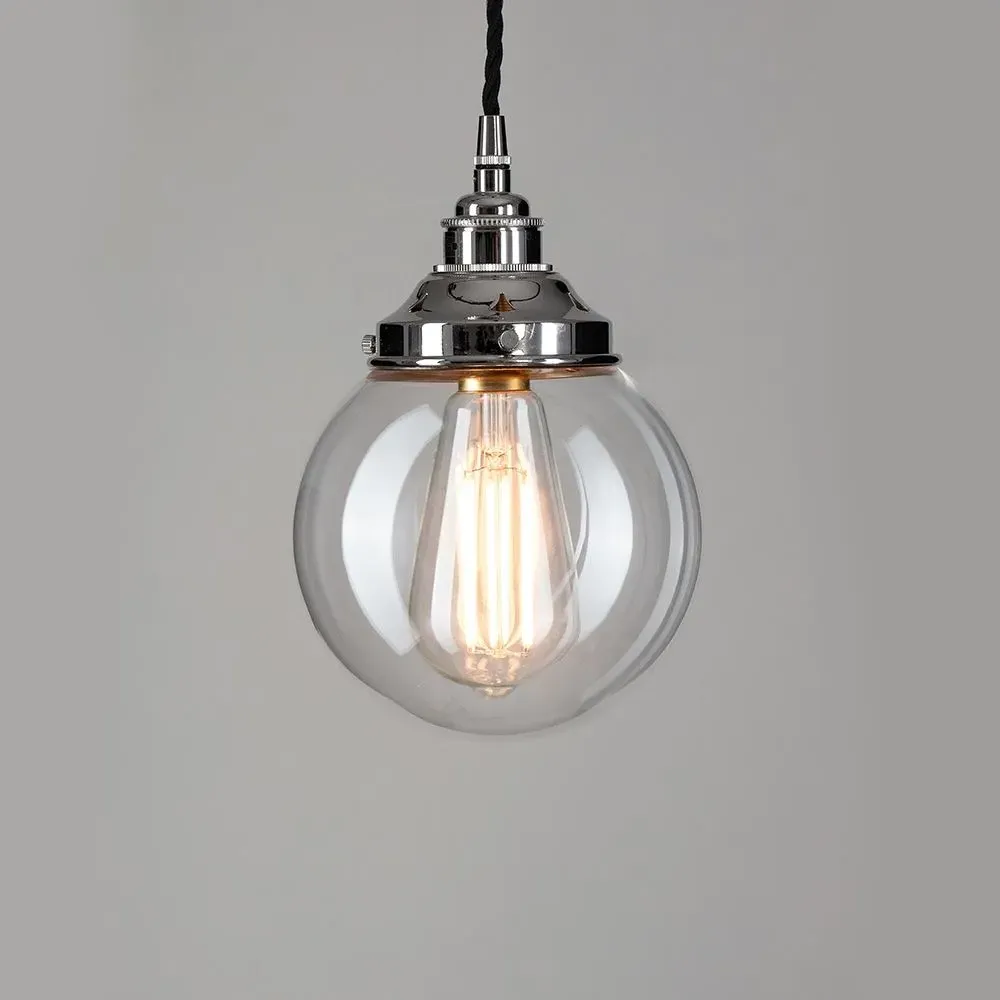 Large Globe Pendant Light - Clear, Blown Glass