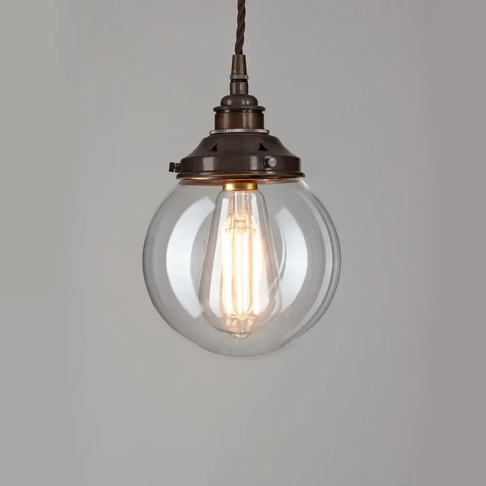 Large Globe Pendant Light - Clear, Blown Glass