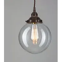 Large Globe Pendant Light - Clear, Blown Glass