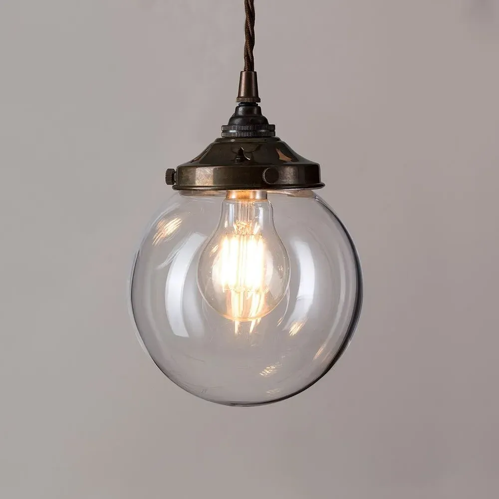 Large Globe Pendant Light - Clear, Blown Glass