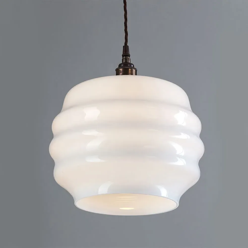 Large Pendant Light - Antique Brass, Opal Glass