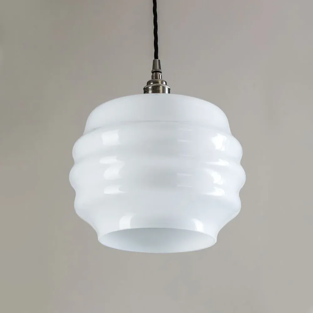 Large Pendant Light Deco Style - Chrome, Opal Glass