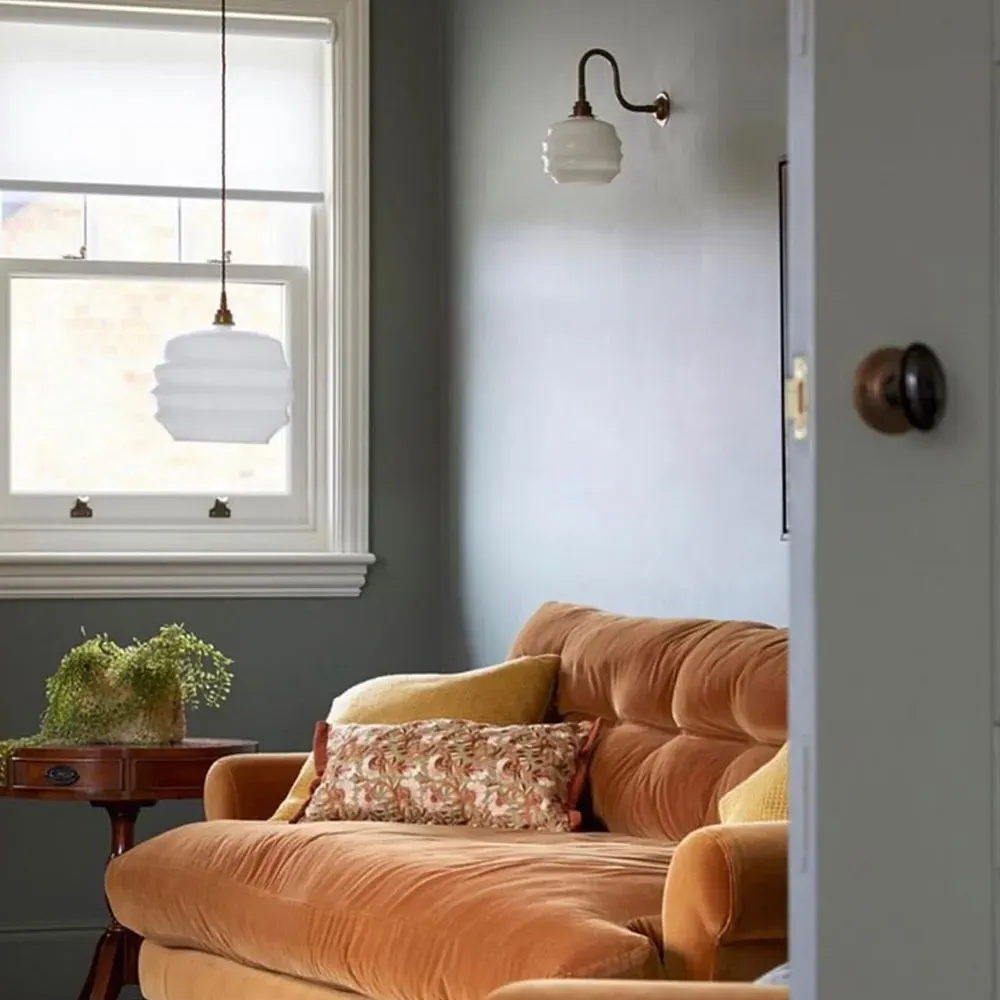 Large Pendant Light Deco Style - Chrome, Opal Glass