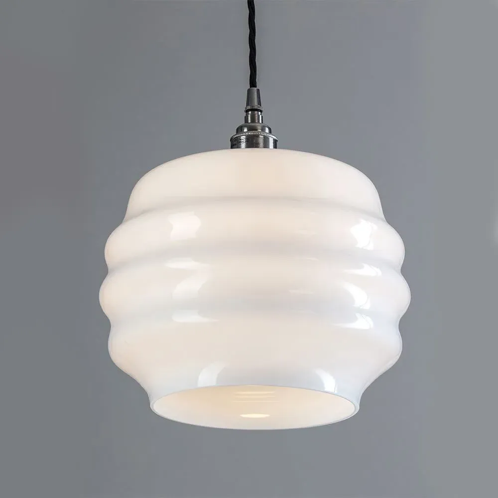 Large Pendant Light Deco Style - White, Opal Glass