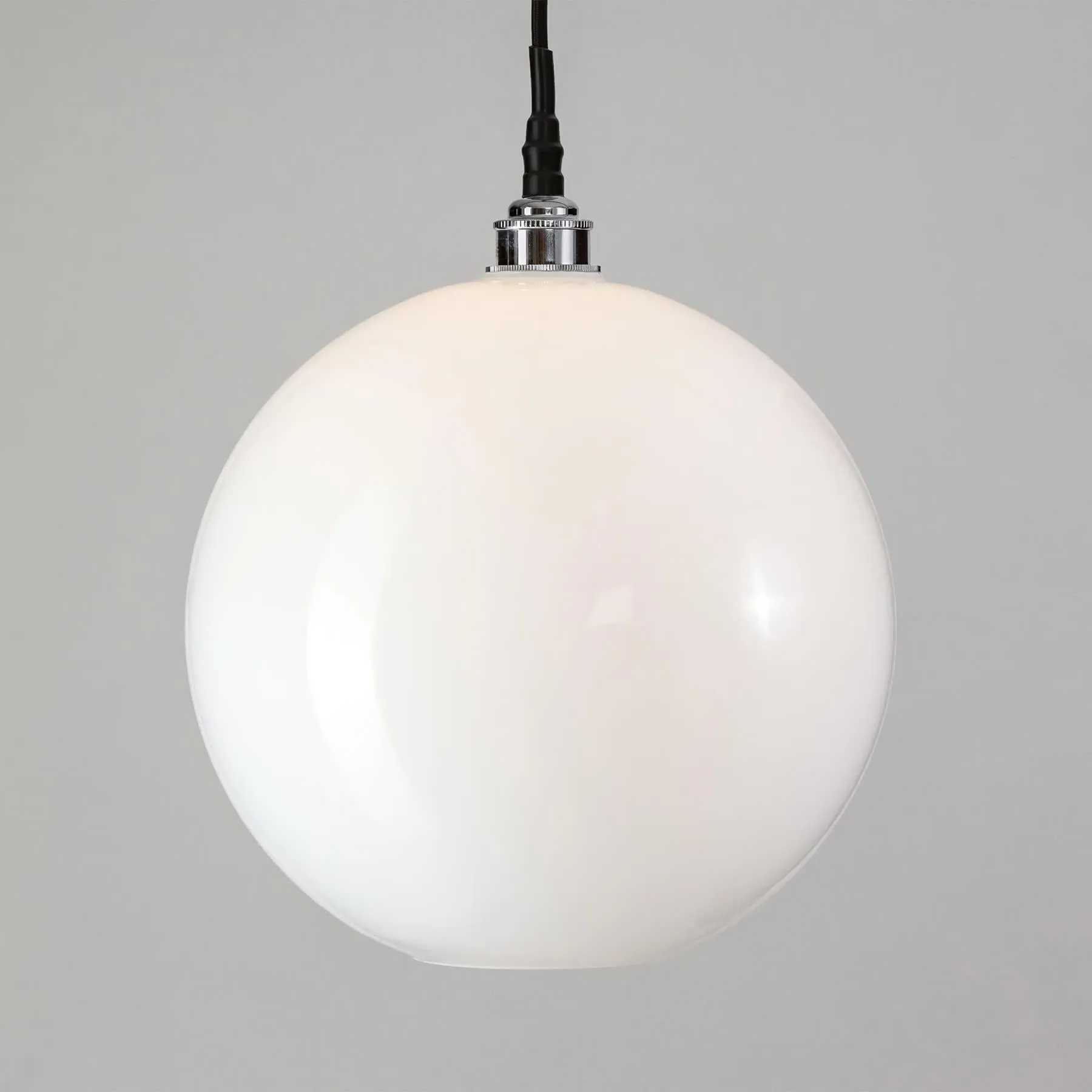 Large Pendant Light IP44 - Chrome, Opal Glass