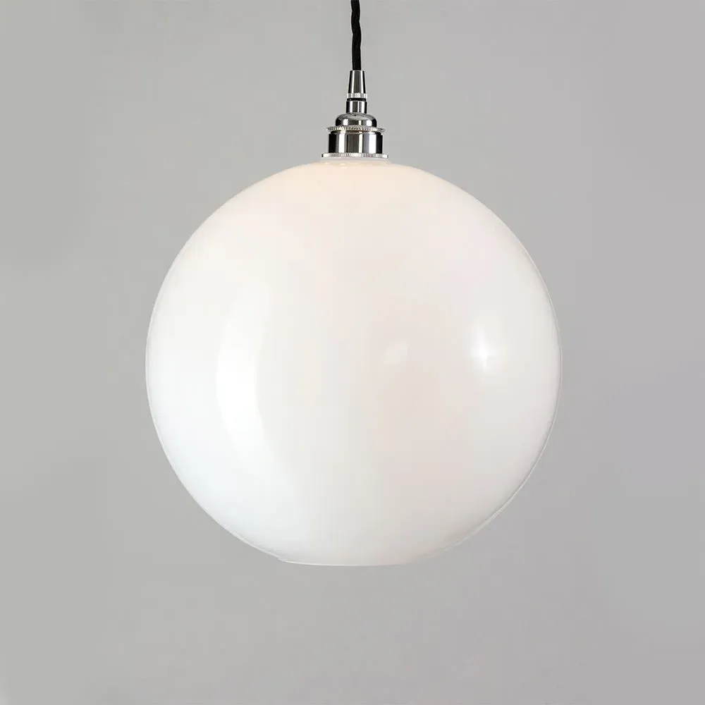 Large Pendant Light - Polished Nickel, Opal Glass