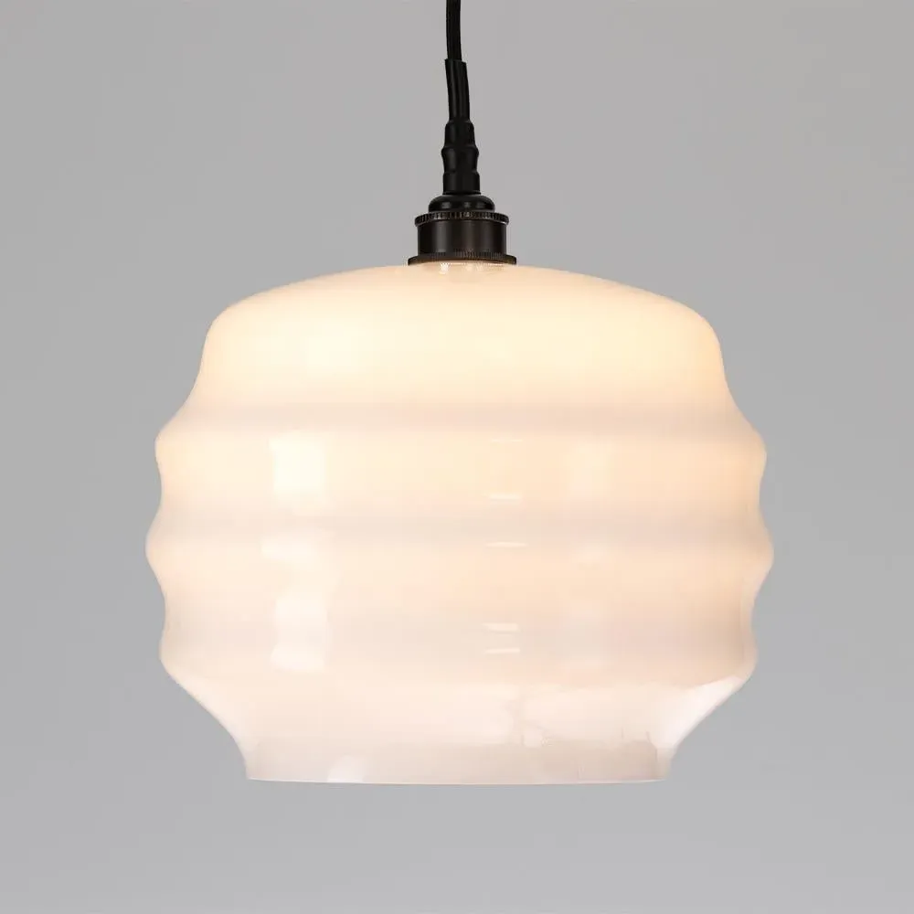 Large Pendant Light with Opal Glass - Black