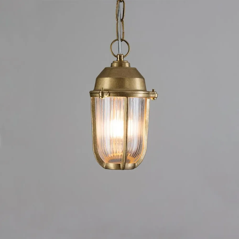 Large Pendant Light with Ribbed Glass - Brass