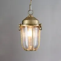 Large Pendant Light with Ribbed Glass - Brass