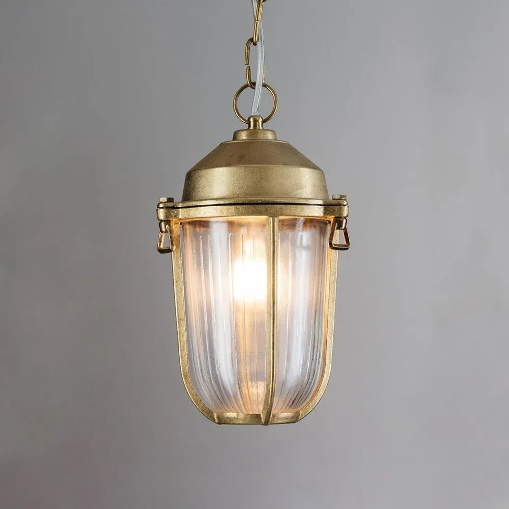 Large Pendant Light with Ribbed Glass - Brass
