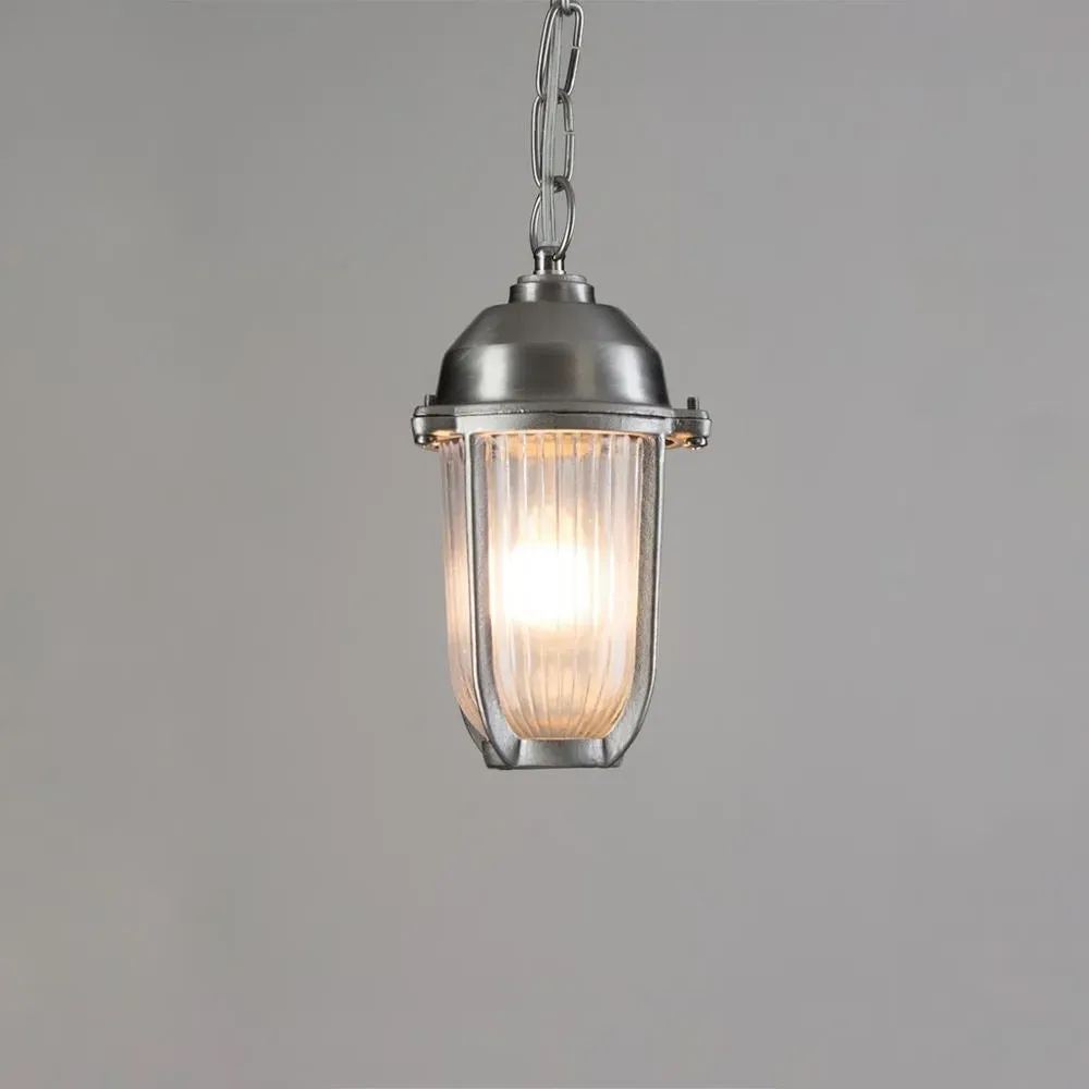 Large Pendant Light with Ribbed Glass - Nickel