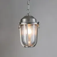 Large Pendant Light with Ribbed Glass - Nickel
